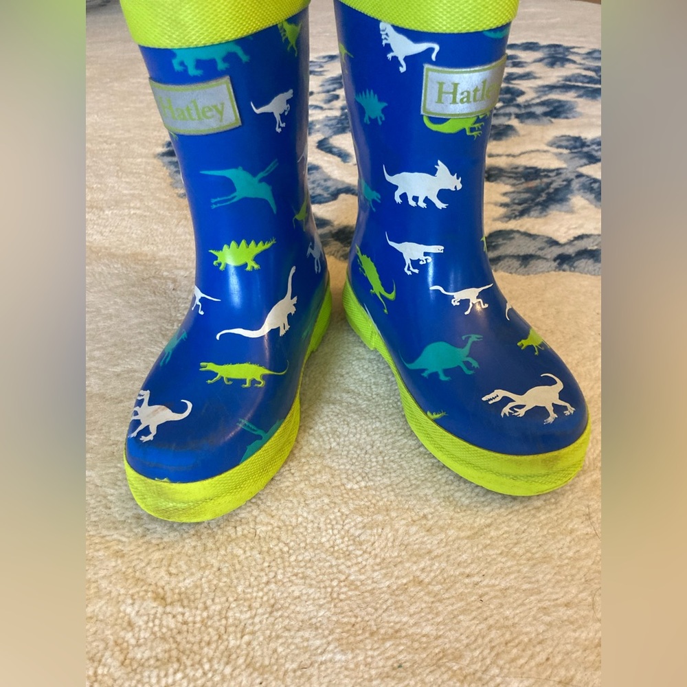 HATLEY Dino Print Blue and Lime Green Toddler Rain Boots - toddler 9